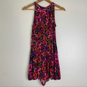 Floral Sleeveless Romper in Vibrant Pink & Purple